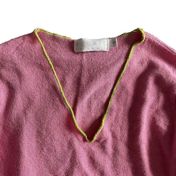 RELAIS Knitware Pink Top S VTG 90s Y2K Lettuce Trim Mean Girls Coquette Fitted - Picture 2 of 9